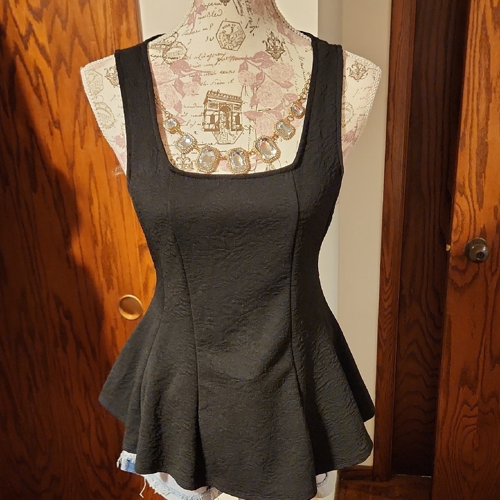 Deb Black Fitted Peplum Tank Top